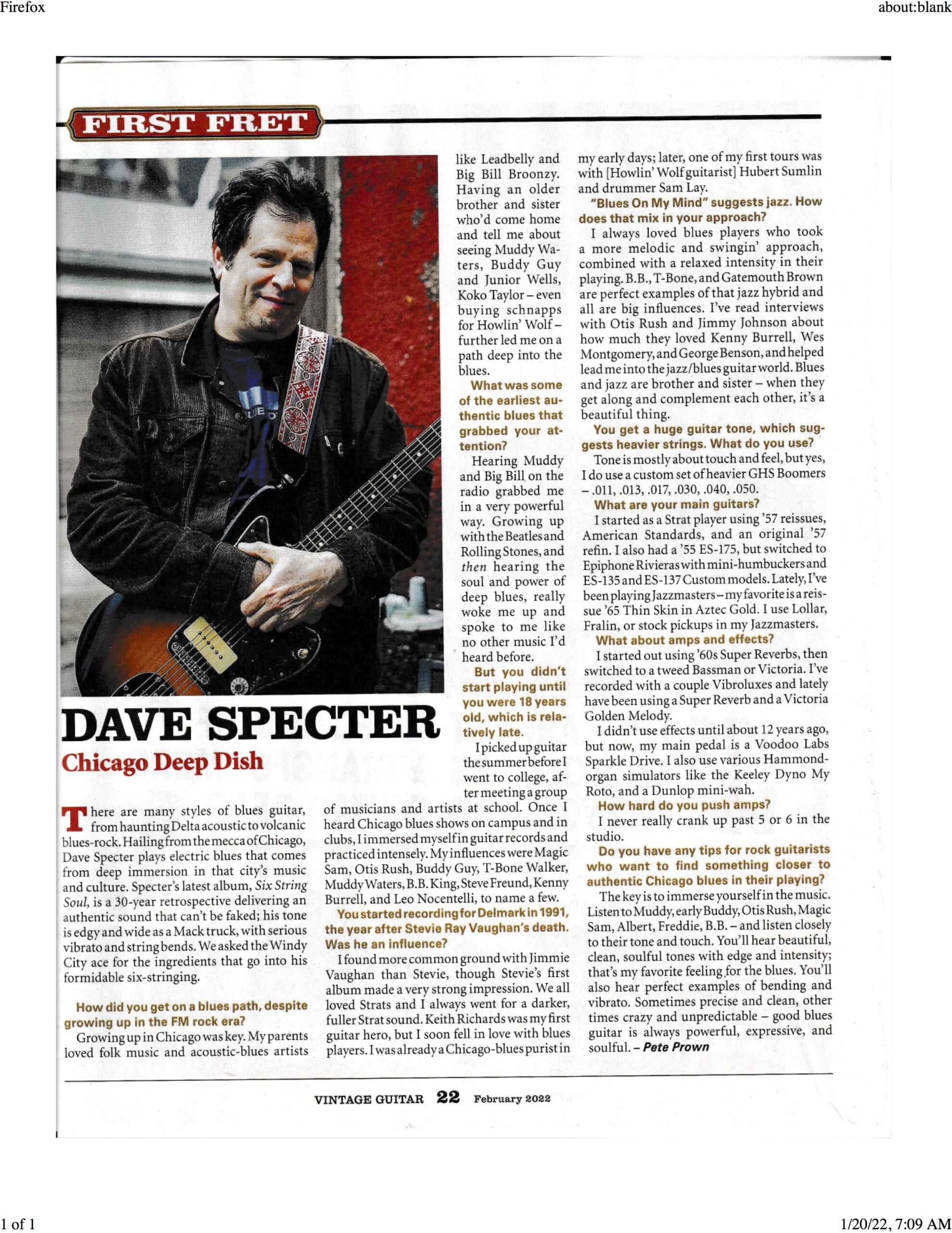 Dave Specter's “Six String Soul” Gets Rave Reviews & Extensive